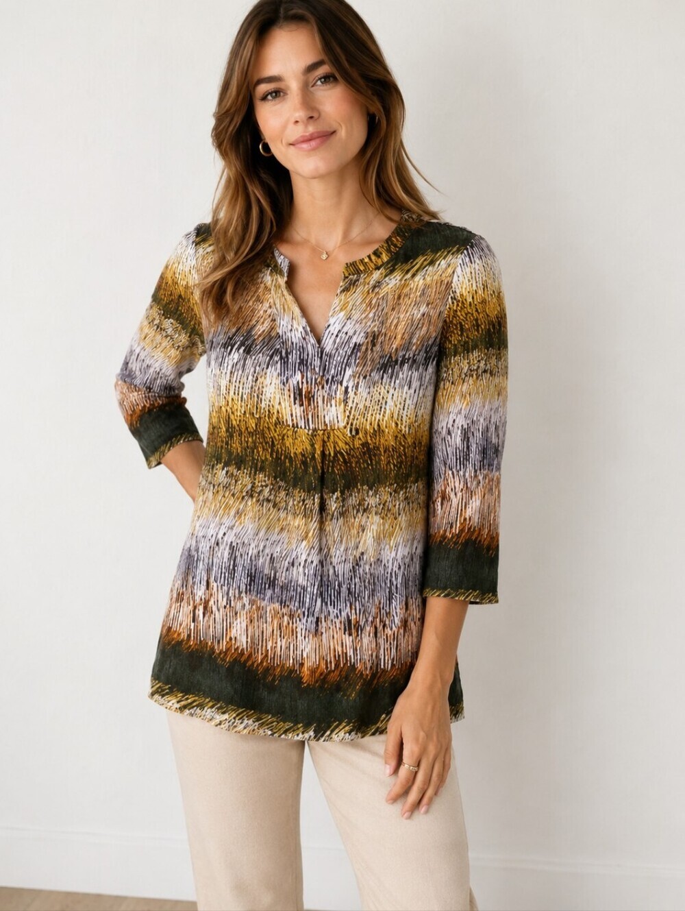 ❤ NIC+ZOE LINEN BLEND TUNIC TOP, SPLIT NECK, MEDIUM